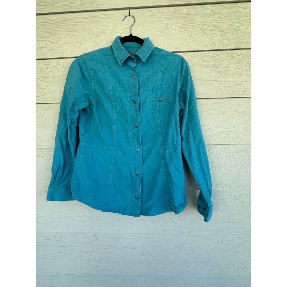 Woolrich Solid Teal Heavy Cotton Chamois Utility Button Up Shirt, Women's Size S
